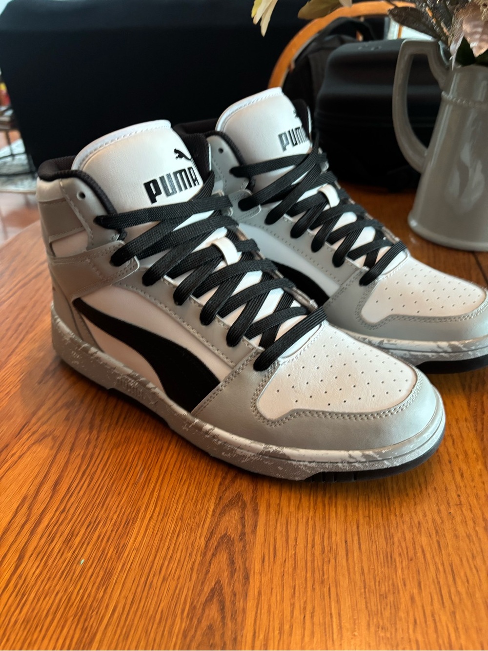 Puma Men’s High-Top Sneakers in White, Gray & Black